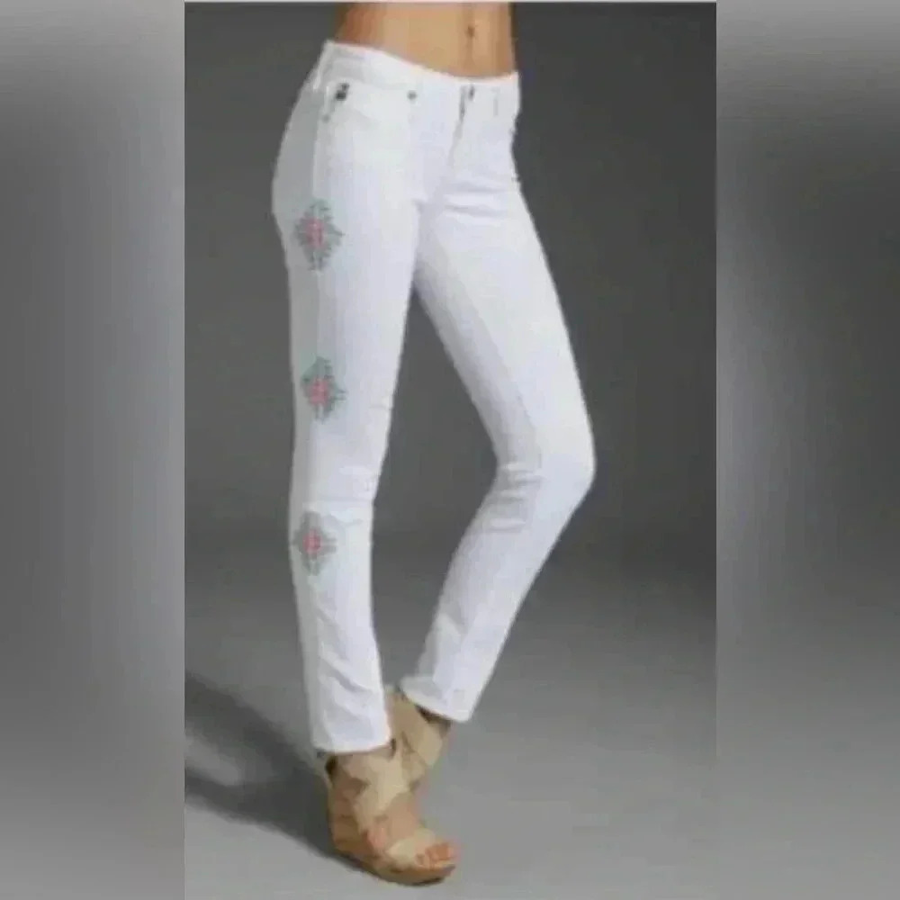 💥HOST PICK Adriano Goldschmied White Embroidered Stilt Cigarette Jeans Size  25R